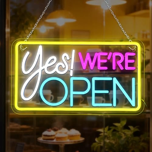 OYCGZV Öffnen Neon Schild Yes We are Open Led Neonschild Wand Offen Neon Sign USB Dimmbar Geöffnet Led Schild für Bier Bar Kaffee Pub Café Club Mann Höhle Party Geschäft Stammkneipe Dekorationen