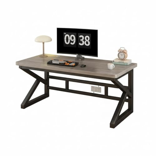 FUKEFUZ Escritorio de Oficina con Tablero Extra Grueso de 30mm, Mesa de Ordenador Estilo Industrial con Patas en K, Mesa Gaming Resistente, Gran Superficie de Trabajo(Gray,B-FR,55.1in)