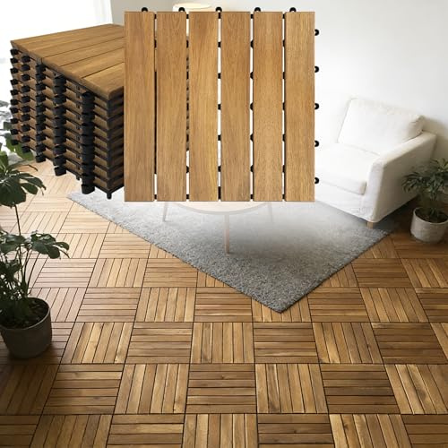 Suusolny Confezione da 33 piastrelle in legno, 3 m², per balconi, pavimenti in legno, resistente alle intemperie, 30 x 30 cm, in legno di acacia, piastrelle a clic, piastrelle per terrazze, con