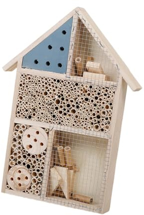 LOVIVER Bienenhaus aus, Bienenstock, Nistkasten, Schmetterlingshaus für Garten, Baumschule, Blau, 25 X 4 X 35 cm
