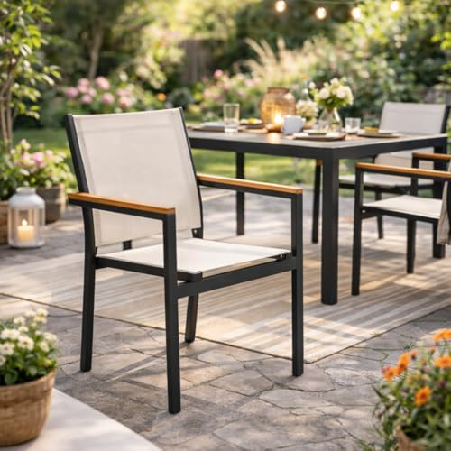 HAGO24 | Gartenstuhl 2er Set | Beige | Balkonstuhl | Lounge Stuhl | Gartensessel | Terrassenstuhl | Aluminium Anthrazit | 120kg