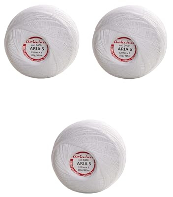 Häkelgarn Filethäkelgarn ARIA 5, 100g / 425m 100% reiner Baumwolle, mercerisiert (3, weiß, 100g / 425m)