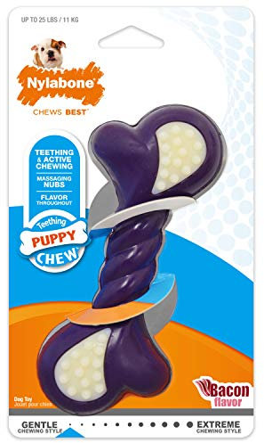 Nylabone Gentle Puppy Dog Double Action Teething Chew Toy, Bacon Flavour, Small, for Puppies Up to 11 kg