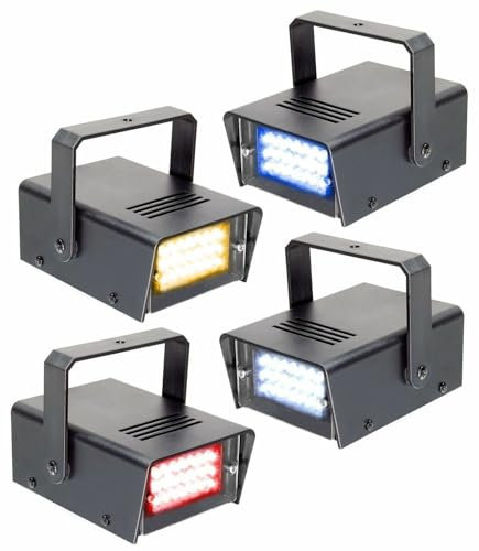 BeamZ Set de 4 Mini Stroboscopes LED, DJ Light Effect, Jeu de Lumières, Plafond/Mur, Ambiance Discothèque, Vitesse Réglable, Programmes Automatiques, Haute Intensité, Faible Consommation