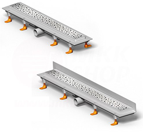 Design Dusch-Ablauf Rinne ebenerdig Linear flach EDELSTAHL Fliese Geruch-Rückstauklappe Bodenablauf Bodengleich Befliesbar Bad Sauna WC Abfluss 35 cm / 350 mm Mittig (Drops) Glänzend