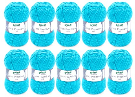 Gründl Wolle Lisa Premium uni Strickgarn 10 x 50 g, Türkis