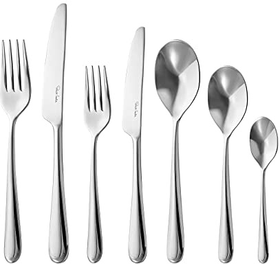 Robert Welch Kingham Bright, 56 Piece Cutlery Set for 8 People. Made from Stainless Steel. Dishwasher Safe.