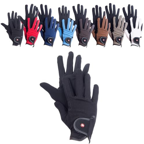 RL24 - Reithandschuhe Kinder Professional Nubuk | Handschuhe zum Reiten | Reiterhandschuhe mit Magic-Lederimitat | robust, rutschfest & atmungsaktiv | Reitzubehör in Schwarz | 10 Jahre