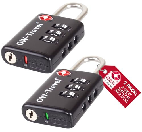 OW-Travel Zahlenschloss 3 Stellig mit Open Alert Anzeige Kofferschloss Vorhängeschloss Gepäckschloss Sicherheitsschloss Lock TSA Schloss Zahlencode für Reisekoffer Spind Rucksack Luggage:2 Schwarz