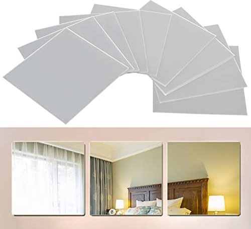 FOCCTS 9 Stück Klebespiegel Spiegelfolie Spiegelfliesen Selbstklebend, Acryl Spiegel 15x15 cm Spiegelfolie Wandspiegel Quadrat Selbstklebende Spiegel für Schrank Die Wand Badezimmer Schrank Tür