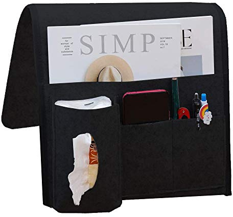 Bolsa Colgante para Sofá, Bolsillo de Cama Antideslizante, Organizador de Sofá, Bolsa de Almacenamiento Junto a la Cama para Libro, Revistas, iPad, Teléfono Móvil, Mando a Distancia (Negro)