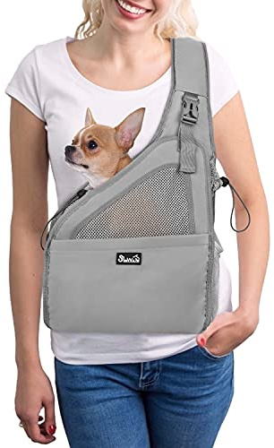 Nasjac Haustier Hund Riemen-Fördermaschine, Welpe Reisetasche Tote Hundetasche Verstellbarer Gepolsterter Gurt Atmungsaktives Netz Harte Untere Stütze Kordelzug Vordertasche Waschbar, Unter 3KG