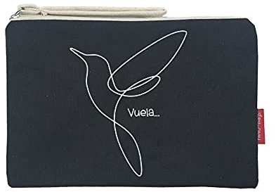 Hello-Bags. Necessaire/pochette. Esterno: 100% cotone. Con cerniera interna e fodera. Include una bella busta regalo kraft. Modello VUELA. Colore: Écru/Nero. Misure: 23x15,5 cm.
