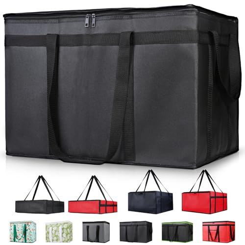 CIVJET Insulated Food Delivery Bag, XXXL, Insulated Reusable Grocery Cooler/Hot Bags, Tote Bag for Shopping/Travel/Doordash, Black, Black, XXXL