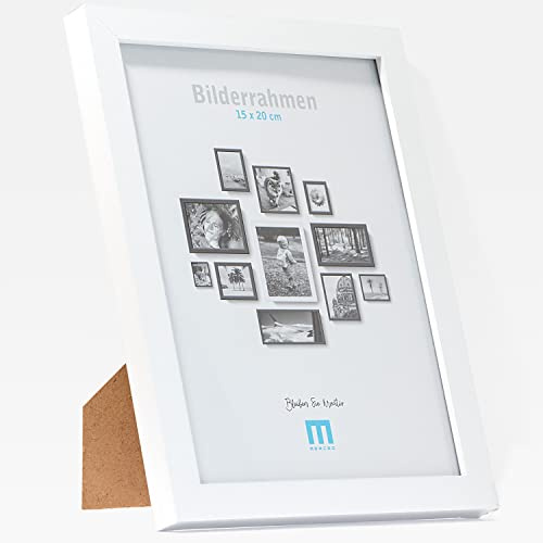 M MERCEO Bilderrahmen 15x20cm (1Stk) Weiß – Holz MDF Fotorahmen einzeln oder Set – Posterrahmen mit Acrylglas – für Fotos & Poster, Wandmontage oder Tischaufsteller, Hoch- & Querformat