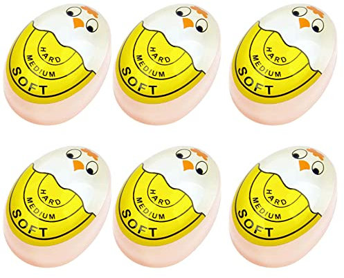 Temporizador de huevos sensible duro y suave indicador de cambio de color que indica cuándo los huevos están listos (amarillo, paquete de 6)