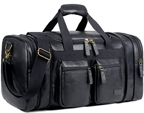 Vegan läder reseduffel weekendväska handbagage övernattningsväska sport duffelväska för män och kvinnor HB-21, Svart, Resväska i läder