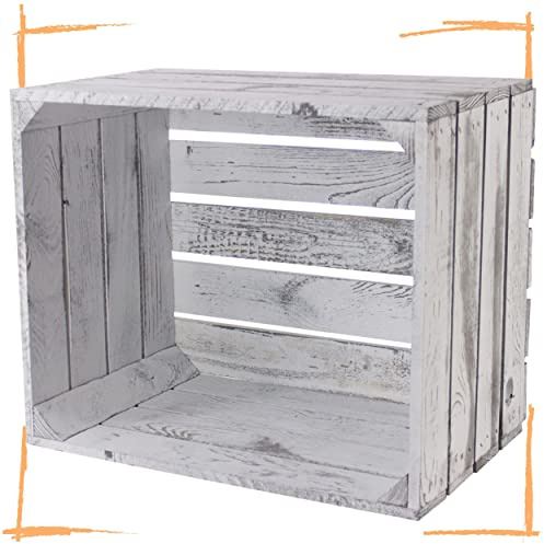 Vintage Holzkisten im Obstkisten Apfelkisten Style Deko mit Weinkisten Geflammt / Weiß / Natur / Schwarz / Grau 50x40x30cm Schublade Regal Boden Schuhregal Zwischenboden (Grau)