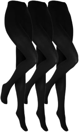 HEAT HOLDERS - 3 Pack Ladies Black Thermal Tights | Opaque Fleece Lined Tights for Winter (L, Black)
