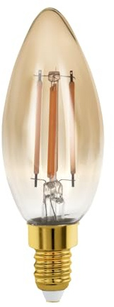 EGLO E14 LED-lampa dimbar, golden vintage glödlampa i ljusform | lampa för retrobelysning, 4 Watt (motsvarar 28 Watt), 300 Lumen, varmvit, 1700k, Edison C35, Ø 3,5 cm