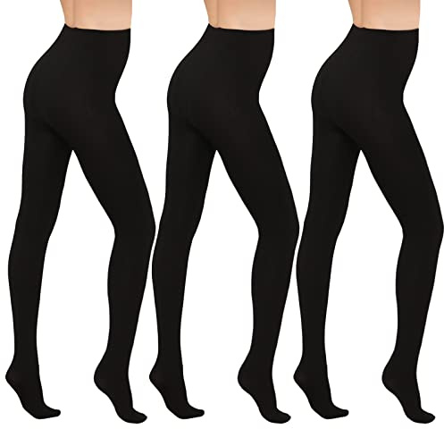WAJIAFAR 3 Paar Thermo strumpfhose gefütterte Fleece blickdichte strumpfhose damen, hoch taillierte Bauchkompressions strumpfhose Winter(Schwarz-M)
