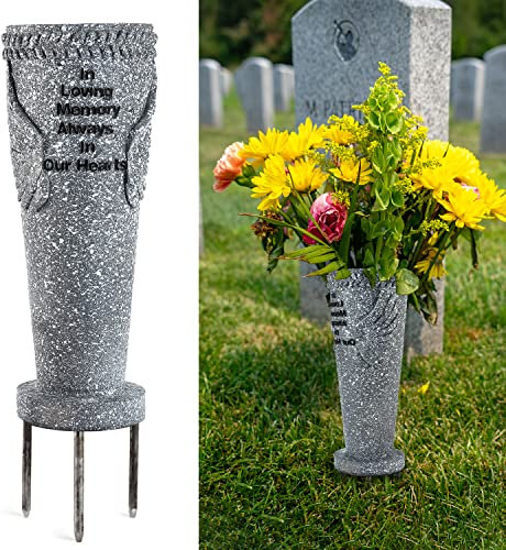 MIBUNG Friedhofs-Grabvase mit Erdspießen, Engelsflügel-Vase für frische/künstliche Blumen, Blumenhalter, Grabstein-Dekorationen, Grabmarker, Gedenkstein, Garten, Hofpfahl, Beileidsgeschenk