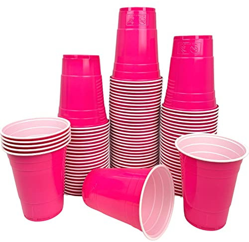 Vitavalley 100x Rosa Party Plastikbecher - 100 robuste & wiederverwendbare Partybecher - ideal für Festivals, JGAs oder Gartenpartys