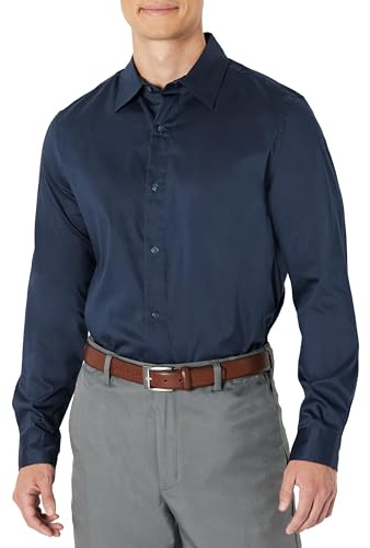 Amazon Essentials Camicia da Uomo Elasticizzata a Maniche Lunghe Regular Fit (Disponibile in Grande e Alto), Blu Navy, S