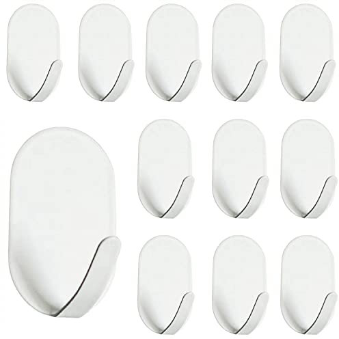 Gerhannery Sticky Hooks: 12pcs Heavy-Duty, Waterproof Wall Hooks for Bathrooms, Kitchens and More - White