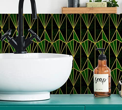 20pcs Black Gold Green Blue Grey Art Deco Mosaic Tile Stickers Modern Wall Art Room Decor Bathroom Kitchen Peel and Stick self Adhesive Vinyl Cover