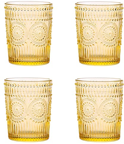 Amzcku Set di 4 bicchieri in vetro vintage color ambra da 283,5 g, per cocktail, bevande miste, whisky, bevande, acqua, latte e succhi