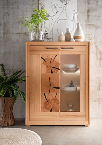 möbelando Highboard WZ-0315 aus Kernbuche in Natur geölt mit Einer Tür und 2 Einlegeböden. Abmessungen (BxHxT) 103x135x40 cm