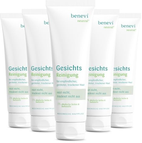 benevi neutral Gesichts-Reinigung 5 x 125ml für empfindliche, irritierte, trockene Haut. Ausschließlich milde Tenside, besonders hautverträglich. pH 5,5