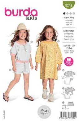 burdastyle Schnittmuster 9242 | Kleid, Bluse und Shorts für Mädchen zum selber nähen | Mädchen, Gr. 98-128 | Nählevel: sehr leicht