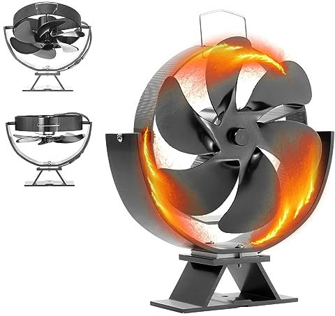 Toothbace Ventilateur de cheminée, 6 feuilles, sans électricité, angle réglable, pour poêles à bois, chauffage sans électricité