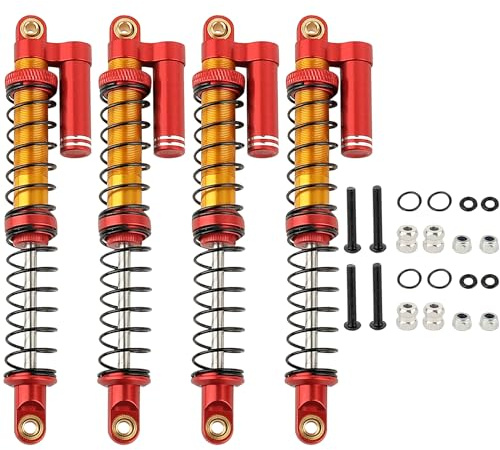 RZXYLRC 4PCS 115mm Metal Oil Shock Absorber Adjustable Damper with Springs for SCX10 I II III D90 Wraith TRX4 TRX6 ABSiMA Sherpa RC Rock Crawler Upgrade (Red)