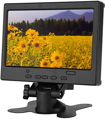SYH&AQYE Monitor de 7 Pulgadas, Pantalla Portátil Full HD 1024x600 con Pantalla TFT LCD, Compatible con Entrada VGA AV, Relación de Aspecto 16:9, Pantalla Liviana con Soporte para Pantalla(UE)