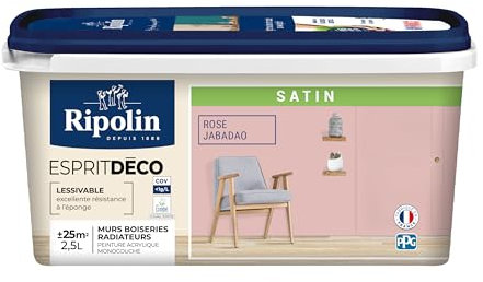 RIPOLIN - Peinture Intérieure Multi-Supports – Murs, Boiseries & Radiateurs – Ultra-Couvrante – Lessivable – Application Facile – Ecolabel - Satin - 2,5L - Rose Jabadao