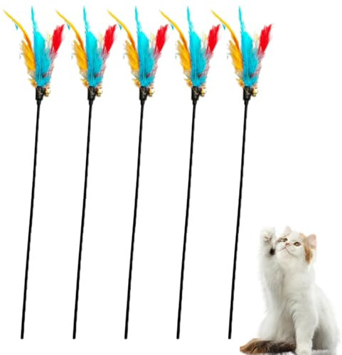 BYXG 5 Stück Katzenspielzeug Federn,Katze Interaktive Spiele,Federspielzeug Für Katzen,Katzenstab,Katze Feder Spiele,Interaktive Katzenspiele