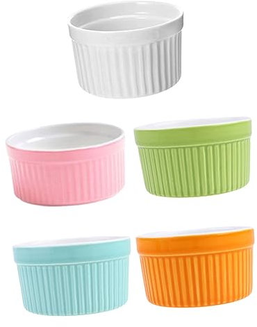 Zerodeko Cuencos para Hornear de Cerámica 3.5 Pulgadas Multicolor, Moldes Pequeños Aptos para Horno, Juego de 5 Piezas para Cocina, Moldes para Postres Esponjosos y Pudín, Color Aleatorio