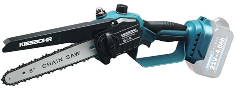 KIESBOHR Mini motosierra inalámbrica de 8 pulgadas compatible con batería Makita de 18 V, motosierra eléctrica de mano sin escobillas con engrasador, tensión de cadena sin herramientas y caja de