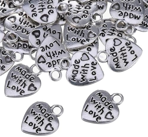 150 Stück Antique Herz Charm Made with Love Charm Anhänger Mini Anhänger | für DIY Handmade knöpfe Metall Label Schmuckherstellung