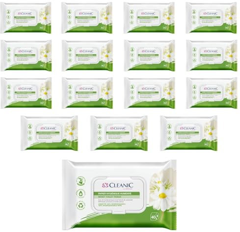Cleanic - Carta igienica umidificata - Con Estratto di Camomilla - Carta igienica lavabile - Salviette umidificate per la pulizia intima - Delicate per la pelle sensibile - 40x16 Pezzi