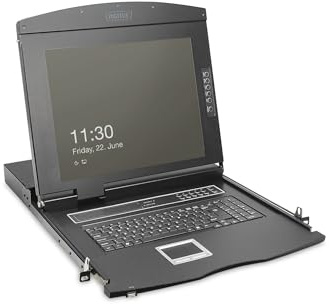 DIGITUS 19 KVM-Konsole - FullHD - 16 Port HDMI-Switch - CH -Tastatur - für 19 Zoll Server- und Netzwerkschranke - Schwarz