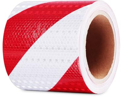 GOIEHIR 12m × 10cm Reflektierendes Band, Selbstklebend Reflektorband Rot Weiß, Warnaufkleber Reflektorband, für Warnmarkierung Sicherheit