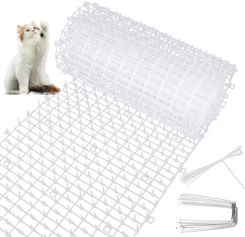 LOPYXBR Dornengitter Gegen Katzen, 30x400cm Katzenabwehr Spikes Anti Katzen Matte mit Spikes, Weiß Katzenabwehr Matte Tier Barriere Katzenschreck Gitter for Anti Cat Indoor Outdoor Garden