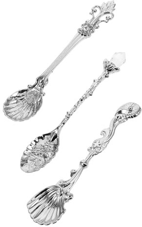 PRETYZOOM Set of 3 European Coffee Spoons in Silver Metal Dessert Spoons for Elegant Dining