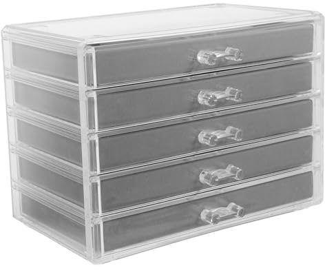 ULTECHNOVO Steinvitrine Acryl 5-lagig Mit 18 Fächern Und Samt Einlage Für Steinsammlung Schmuck Und Muscheln Transparente Vitrinenbox Zur Aufbewahrung Und Präsentation