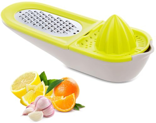 Lemon Squeezer Pouring Hand Citrus Juicer Zests Grates,Multi-purpose 3-in-1 Manual Juicer for Oranges,Lemons,Citruses Grates Garlic, Spices, Cheese,2 Grating Surfaces（Green）