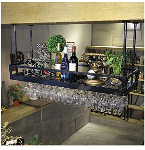 Soporte de pared para copas de vino, estante para botellas, muebles, decoración de exhibición, color negro, 120 x 30 cm
